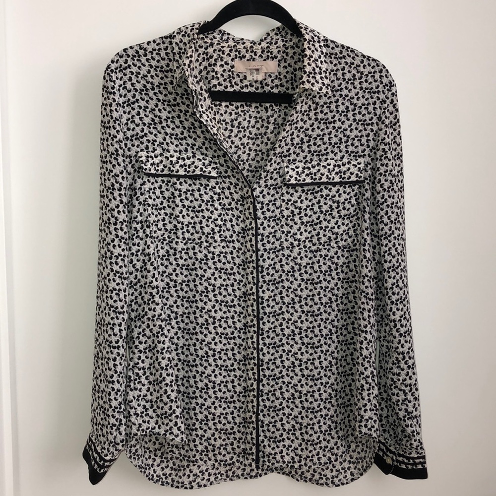Loft Black/Grey/White Button Down Collared Blouse
